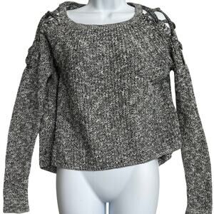 Express Sweater Women Size S Black White Knit Crew Neck Lace Up Shoulder Y2K